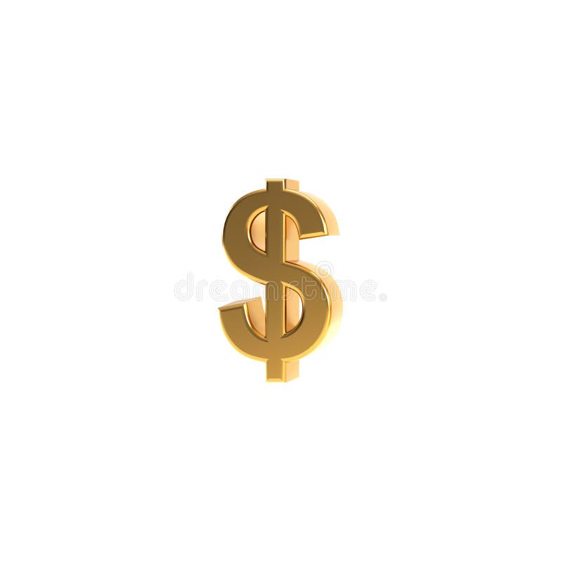 Gulddollartecken 3d gulddollarsymbol isolerad på vit 3d-rendering i bakgrunden stock illustrationer