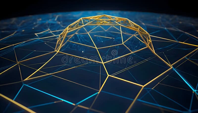 Guldgeometrisk nätverksdomän på blå royaltyfri illustrationer