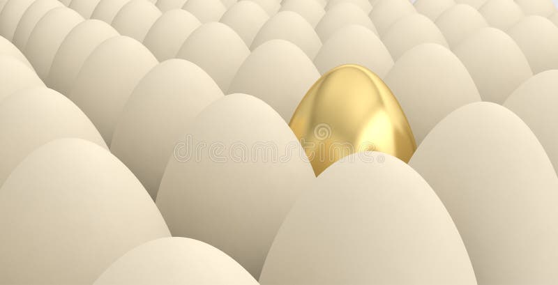 Egg gold golden white different business idea leadership unique 3D. Egg gold golden white different business idea leadership unique 3D