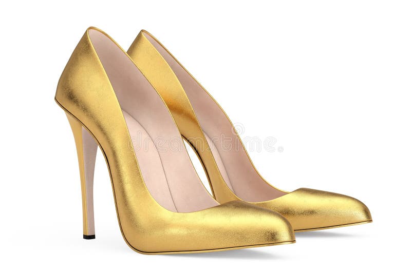 Golden High Heels Wooman Shooes on a white background. 3d Rendering. Golden High Heels Wooman Shooes on a white background. 3d Rendering