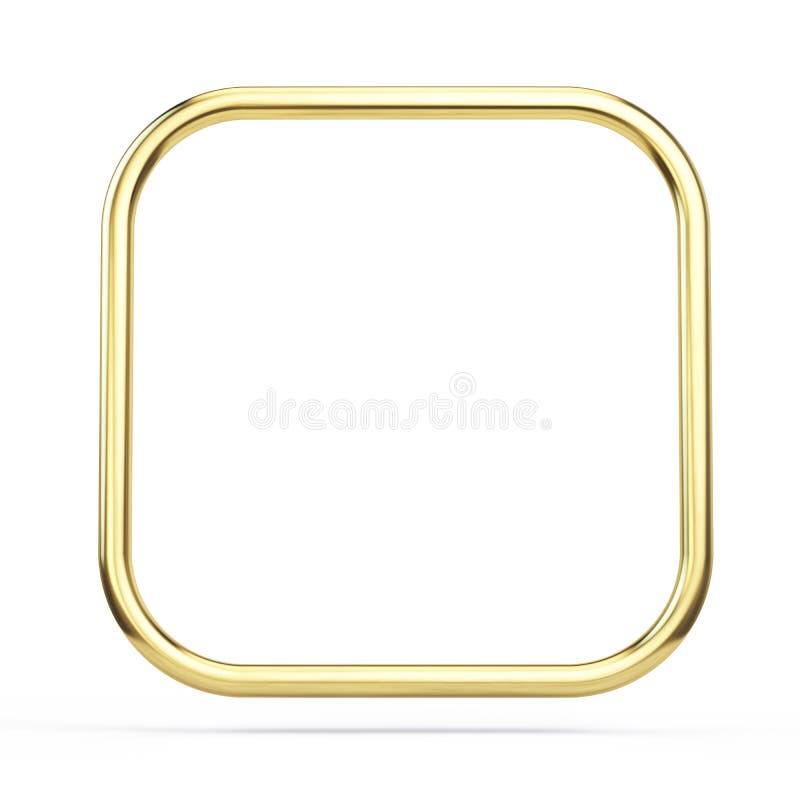 Gold frame square with rounded corners isolated on white. 3d rendering. Gold frame square with rounded corners isolated on white. 3d rendering