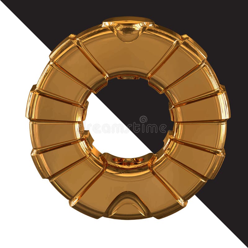Guldsymbol med guldbälten. brev. Guldsymbol med guldbälte 3d bokstav o