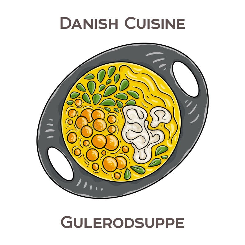 Gulerodsuppe to kremowa zupa marchewki produkowana zwykle z pureed cebuli i ziemniaków często przyprawianych imbirem ilustracji