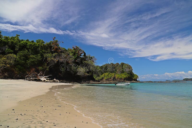 Prestine beaches are located on the coast and island of Panama. Prestine beaches are located on the coast and island of Panama