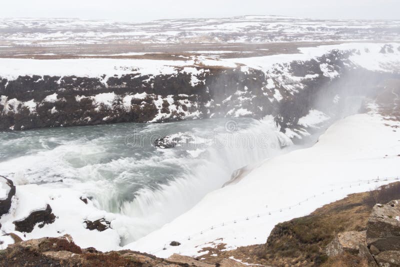 Gullfoss Waterfall Located In The Canyon Of Hvita River Iceland Stock