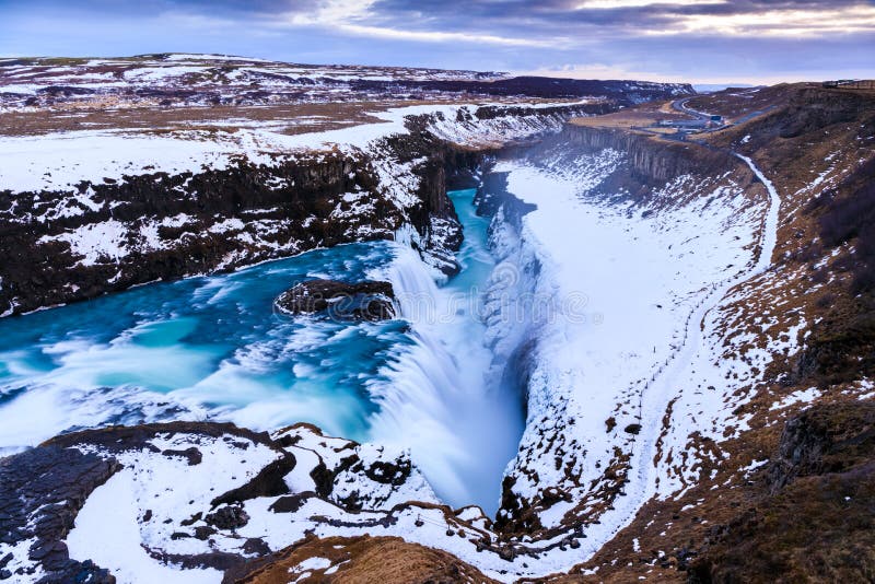 Gullfosswaterval in de Winter, IJsland royalty-vrije stock afbeeldingen Gullfosswaterval in de Winter, IJsland royalty-vrije stock afbeeldingen