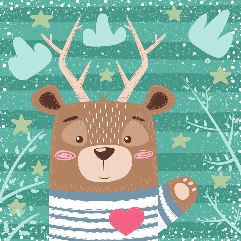 Gullig björn, hjorttecknad filmillustration stock illustrationer Gullig björn, hjorttecknad filmillustration stock illustrationer