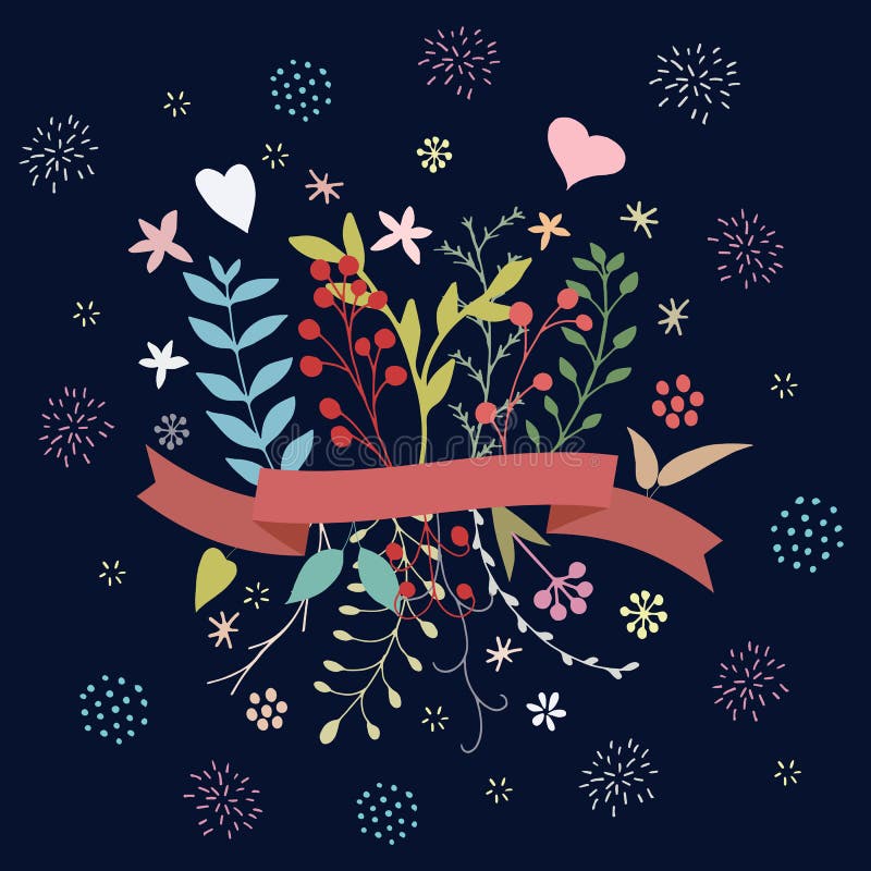 Gullig blom- vårbukett på mörk bliuebakgrund vektor illustrationer Gullig blom- vårbukett på mörk bliuebakgrund vektor illustrationer