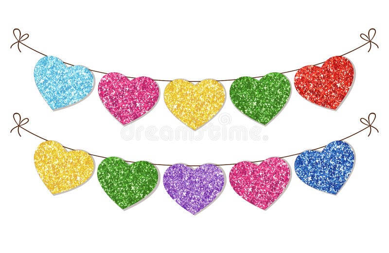 Gullig festlig tappning blänker hjärtor som bunting för din garnering stock illustrationer Gullig festlig tappning blänker hjärtor som bunting för din garnering stock illustrationer