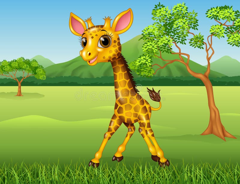 Gullig giraff i djungeln royaltyfri illustrationer