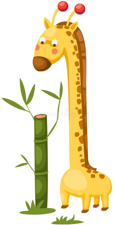 Gullig giraff med bambu vektor illustrationer