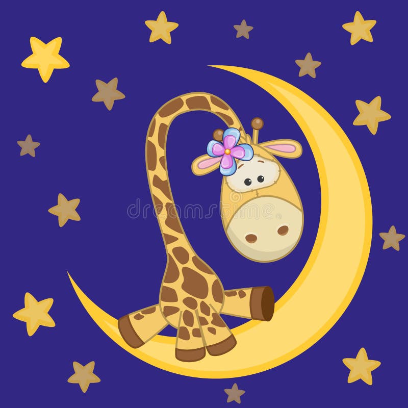 Gullig giraff på månen royaltyfri illustrationer