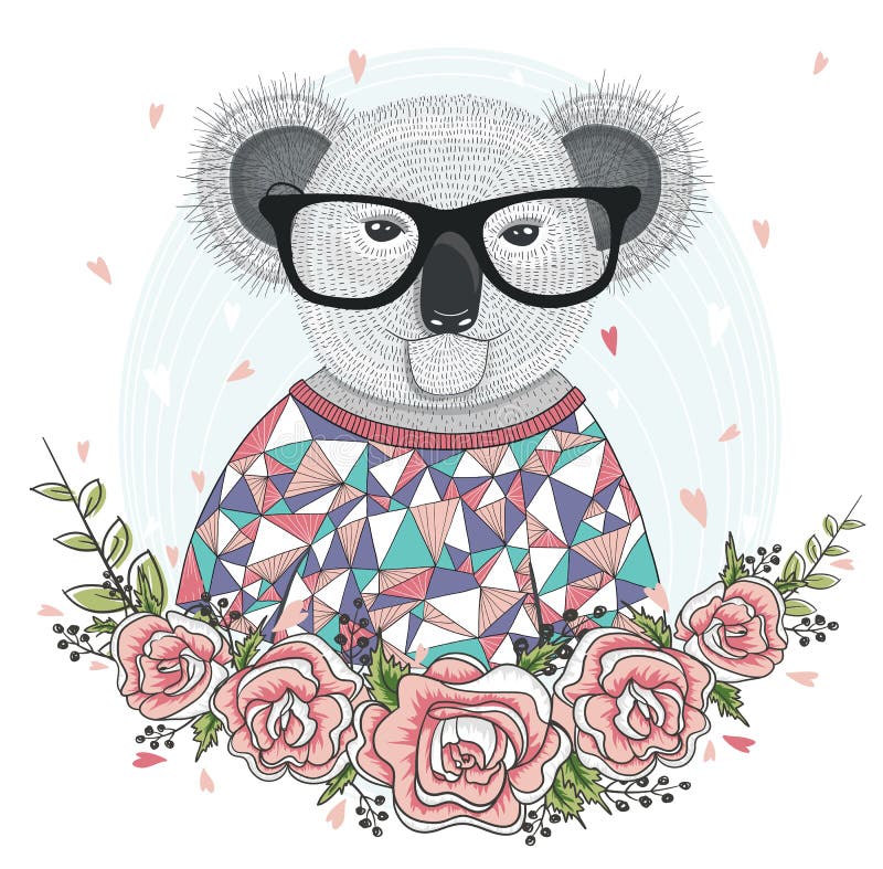 Gullig hipsterkoala med exponeringsglas vektor illustrationer Gullig hipsterkoala med exponeringsglas vektor illustrationer