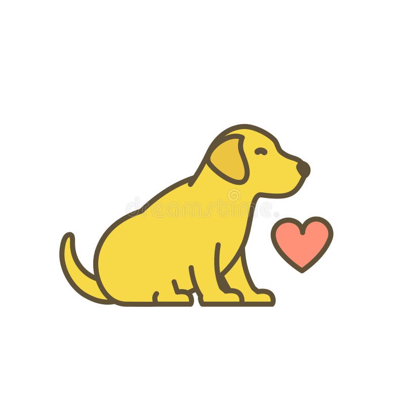 Gullig hundvalp med röd hjärta Älskade djura husdjur barn f? r labrador retriever hundar som jag? lskar Gul valp med konturlinjen royaltyfri illustrationer