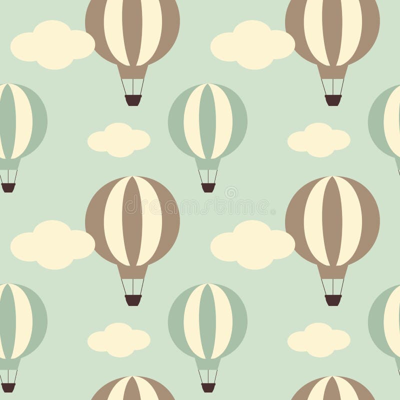 Gullig illustration för bakgrund för modell för ballong för varm luft för tappning sömlös vektor illustrationer Gullig illustration för bakgrund för modell för ballong för varm luft för tappning sömlös vektor illustrationer