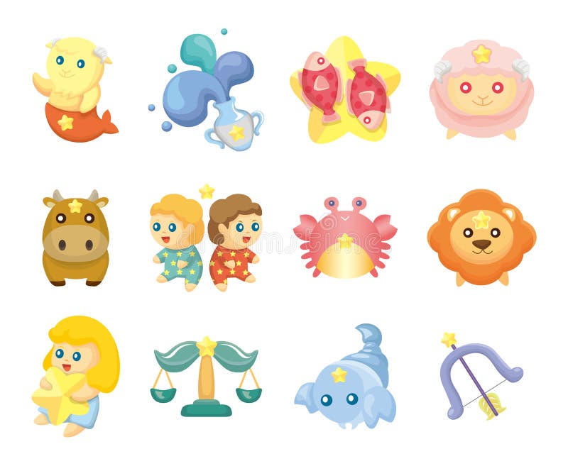 gullig isolerad zodiac för set symboler royaltyfri illustrationer gullig isolerad zodiac för set symboler royaltyfri illustrationer