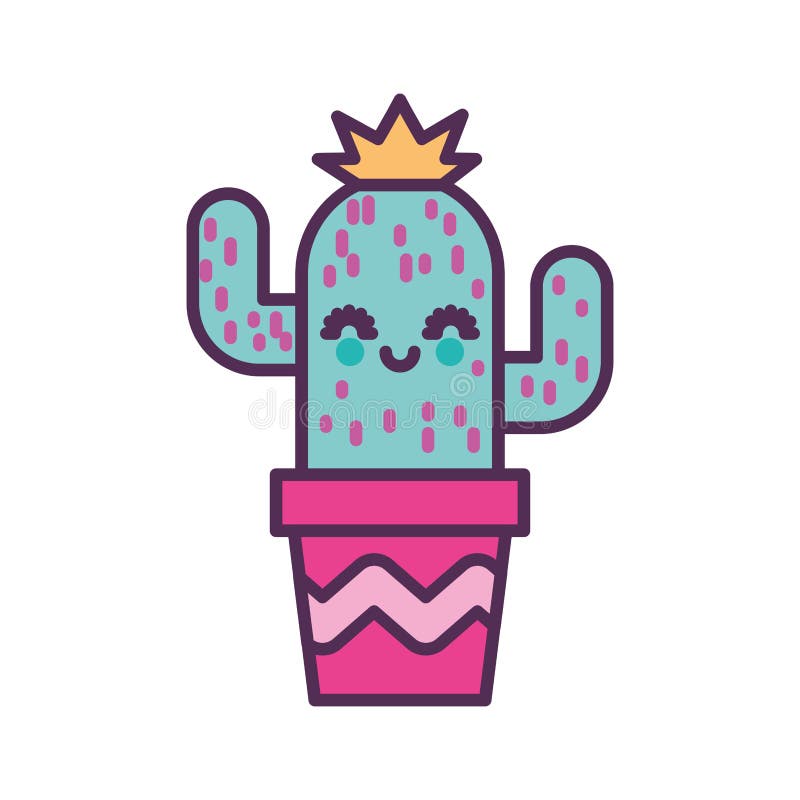 Gullig kaktus i krukakawaiitecken royaltyfri illustrationer Gullig kaktus i krukakawaiitecken royaltyfri illustrationer