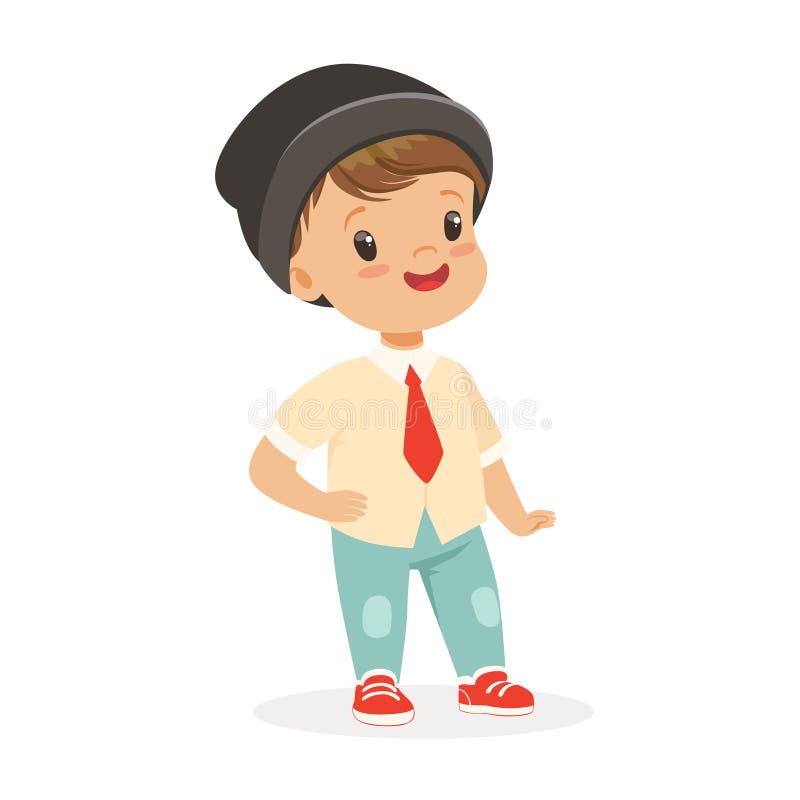 Gullig le iklädd modekläder för pys och för tecknad filmtecken för svart hatt färgrik illustration för vektor royaltyfri illustrationer Gullig le iklädd modekläder för pys och för tecknad filmtecken för svart hatt färgrik illustration för vektor royaltyfri illustrationer
