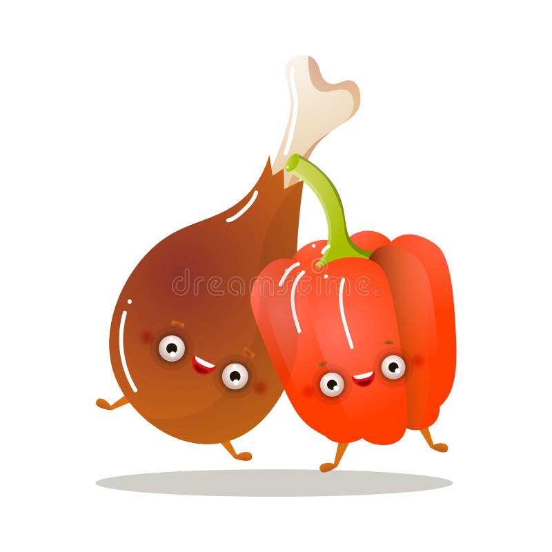 Gullig le röd paprika och lagat mat hönaben vektor illustrationer Gullig le röd paprika och lagat mat hönaben vektor illustrationer