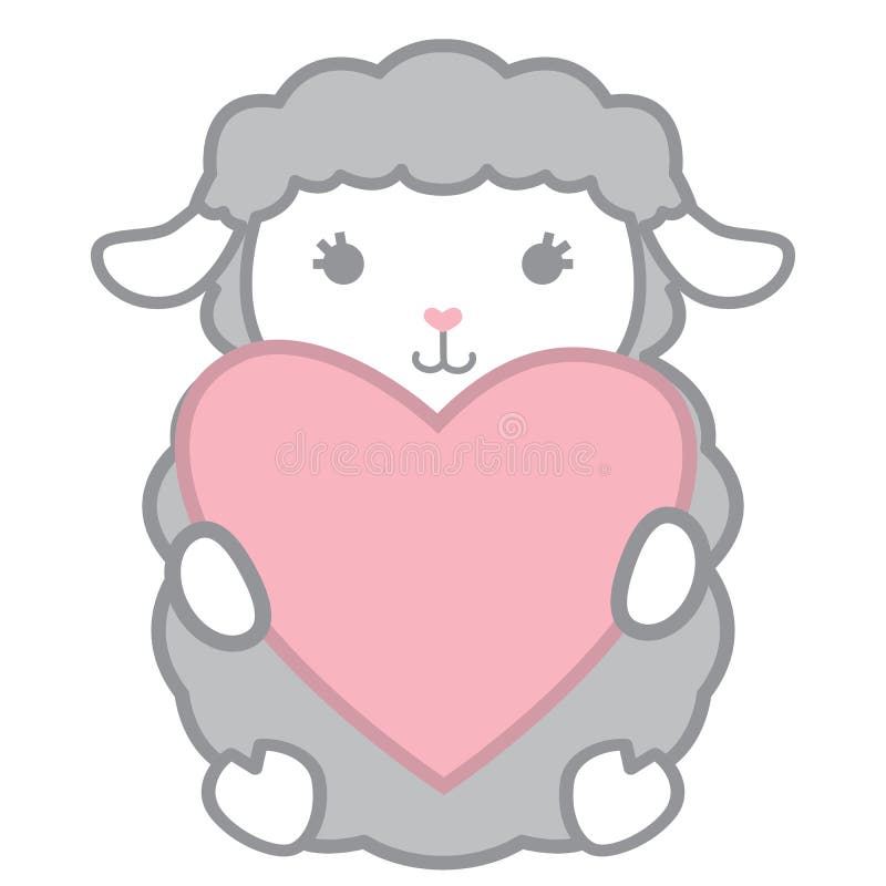 Gullig liten illustration för vektor för baner för Kawaii stil som Gray Baby Sheep Holding Heart formad isoleras på vit stock illustrationer Gullig liten illustration för vektor för baner för Kawaii stil som Gray Baby Sheep Holding Heart formad isoleras på vit stock illustrationer