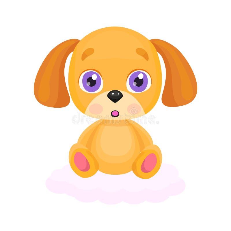 Gullig liten röd hund som sitter på ett sött rosa moln Tecknad filmkaninleksak, överraskande och förtjusande vektor illustrationer Gullig liten röd hund som sitter på ett sött rosa moln Tecknad filmkaninleksak, överraskande och förtjusande vektor illustrationer