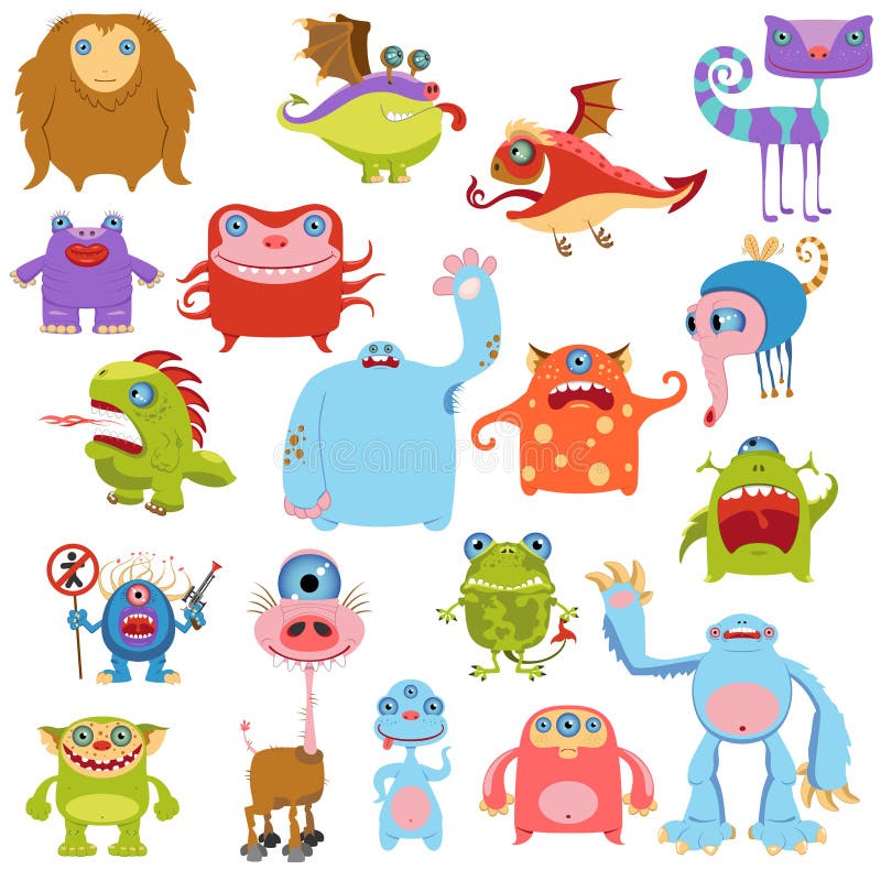 Gullig monsteruppsättning för tecknad film royaltyfri illustrationer Gullig monsteruppsättning för tecknad film royaltyfri illustrationer