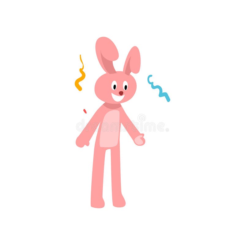 Gullig rosa kanin, tecknare för födelsedagparti i rolig dräktvektorillustration royaltyfri illustrationer