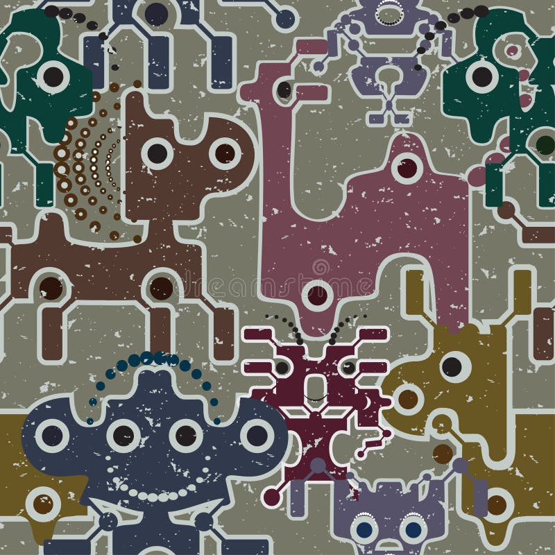 Gullig seamless modell för robot och för monster. stock illustrationer Gullig seamless modell för robot och för monster. stock illustrationer