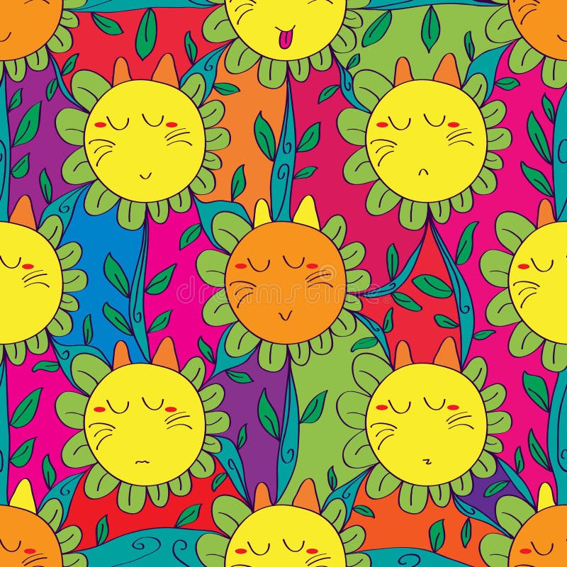Gullig sömlös modell för kattblomma royaltyfri illustrationer Gullig sömlös modell för kattblomma royaltyfri illustrationer