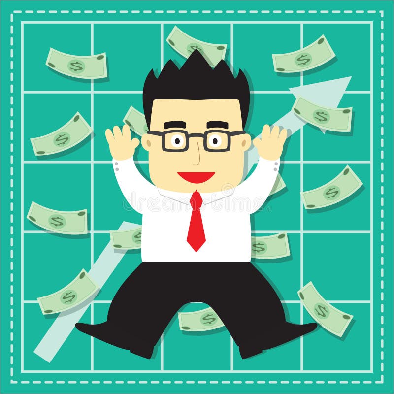 Cute Stock Market Investor Flat Cartoon Design. Cute Stock Market Investor Flat Cartoon Design