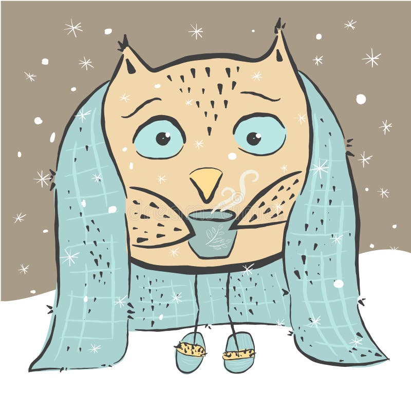 Gullig ugglavintersnö royaltyfri illustrationer Gullig ugglavintersnö royaltyfri illustrationer