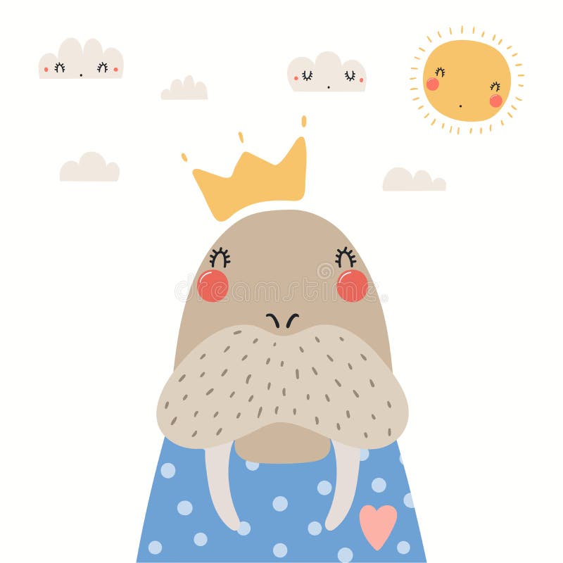 Gullig valrossstående royaltyfri illustrationer