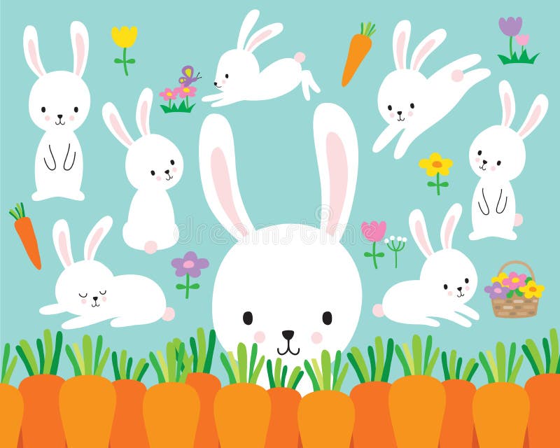 Gullig vit påsk Bunny Rabbit Vector Illustration