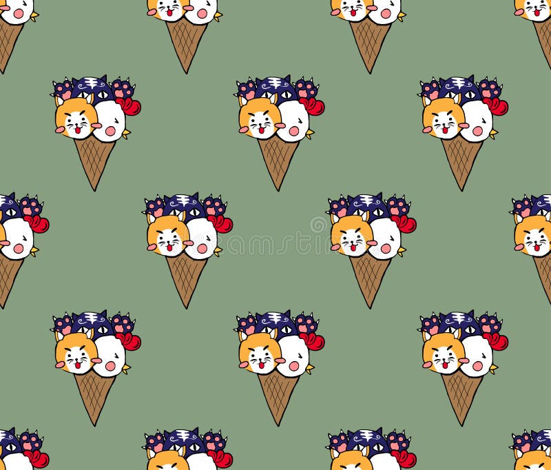 Gulliga Cat Dog Chicken Ice Cream på bakgrund för grönt te också vektor för coreldrawillustration royaltyfri illustrationer Gulliga Cat Dog Chicken Ice Cream på bakgrund för grönt te också vektor för coreldrawillustration royaltyfri illustrationer