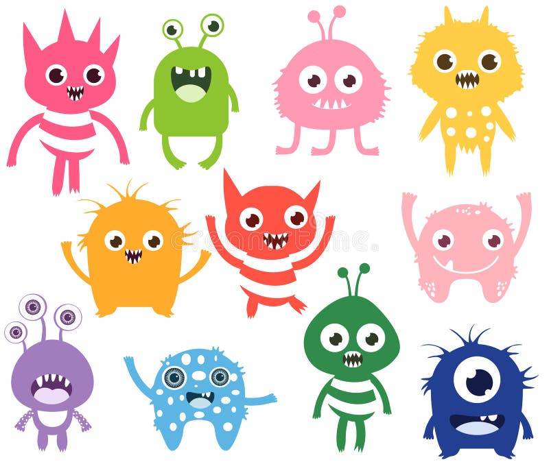 Gulliga och roliga vektormonster eller främlingar vektor illustrationer Gulliga och roliga vektormonster eller främlingar vektor illustrationer