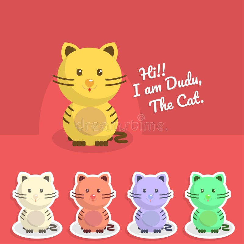 Gulliga plana Cat Cartoon Character Sticker Vector EPS stock illustrationer Gulliga plana Cat Cartoon Character Sticker Vector EPS stock illustrationer