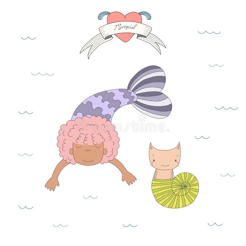 Gulliga sjöjungfruar och katter under vattenillustration vektor illustrationer Gulliga sjöjungfruar och katter under vattenillustration vektor illustrationer