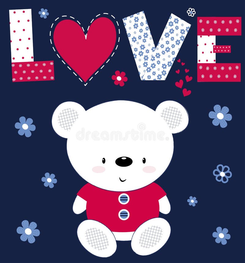 Cute baby Teddy bear on a postcard with the inscription Love. Children`s printing for children, poster, children`s clothing, postcard. Vector. Cute baby Teddy bear on a postcard with the inscription Love. Children`s printing for children, poster, children`s clothing, postcard. Vector