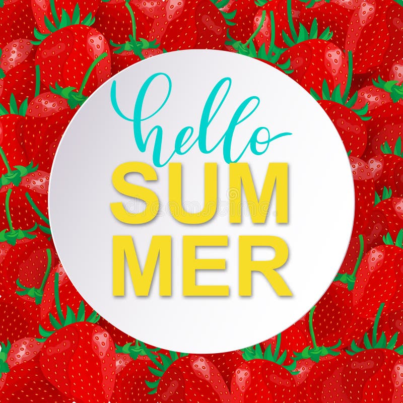 Gulligt kort för vektorHello sommar med söta jordgubbar royaltyfri illustrationer Gulligt kort för vektorHello sommar med söta jordgubbar royaltyfri illustrationer