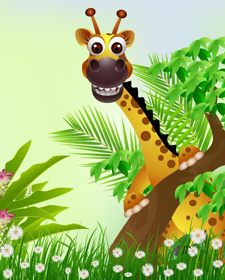 Gulligt le för girafftecknad film royaltyfri illustrationer