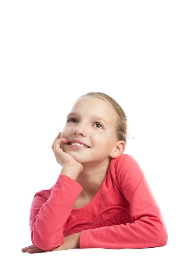 Söt flicka tänker royaltyfri foto