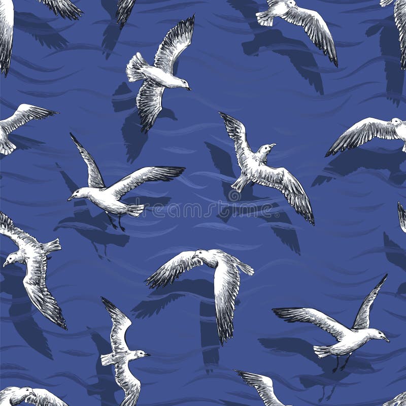 Gulls o teste padrão sem emenda ilustração do vetor Gulls o teste padrão sem emenda ilustração do vetor