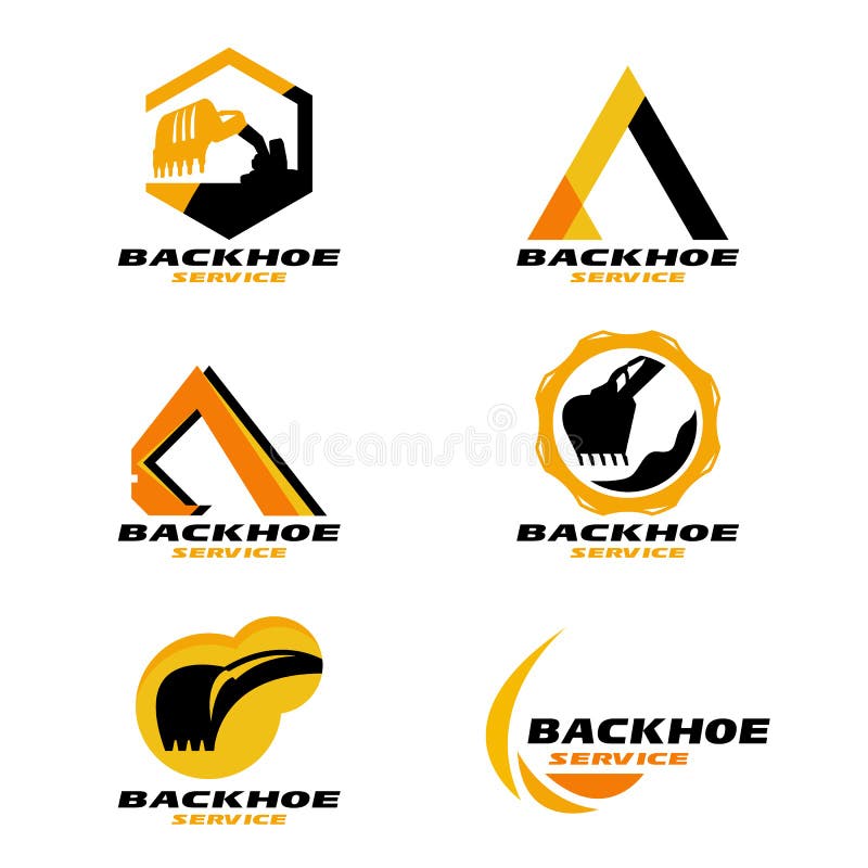 Gulna och svärta för den tjänste- den fastställda designen logovektorn för backhoen vektor illustrationer Gulna och svärta för den tjänste- den fastställda designen logovektorn för backhoen vektor illustrationer