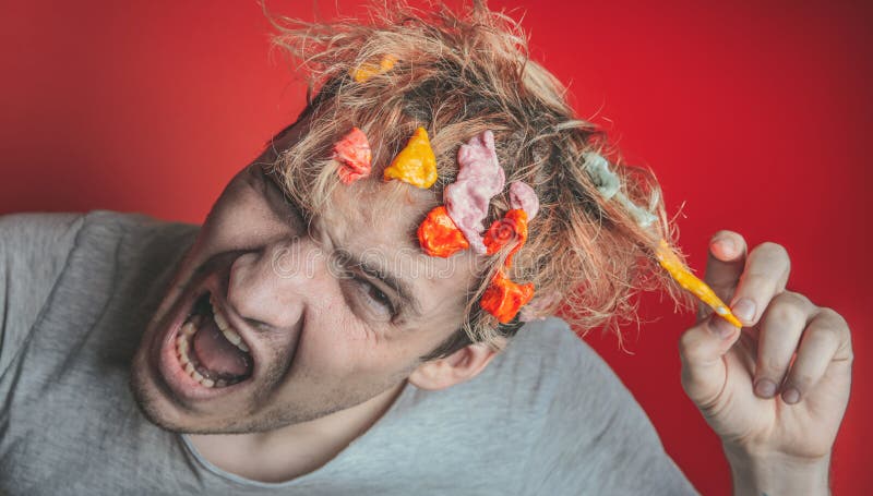 Gum in His Head. Portrait of Man with Chewing Gum in His Head. Man with Hair Covered in Food Stock Image - Image of disgusting, isolated: 130699479 Gum in His Head. Portrait of Man with Chewing Gum in His Head. Man with Hair Covered in Food Stock Image - Image of disgusting, isolated: 130699479