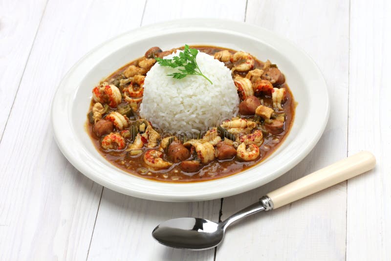 Gumbo with crawfish, chicken & sausage stock image Gumbo with crawfish, chicken & sausage stock image