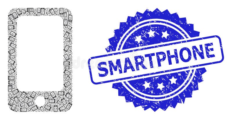 Gummismartphonesiegelstempel und rekursive Smartphoneikonencollage stock abbildung
