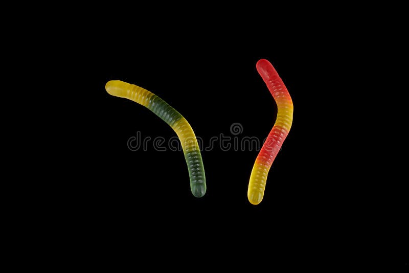 Gummy Jelly Worm Candy On A Black Background. Stock Photo Image of