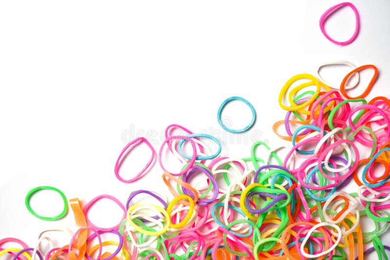 Gumowy zespół - Kolorowy plastikowy zespół odizolowywający na białym tle, odgórny widok obrazy stock Gumowy zespół - Kolorowy plastikowy zespół odizolowywający na białym tle, odgórny widok obrazy stock