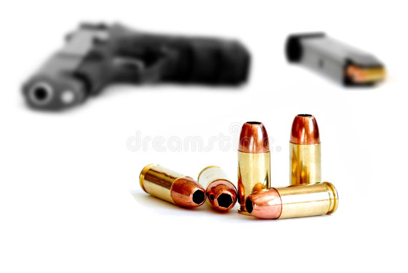 Gun and Bullets on White Background