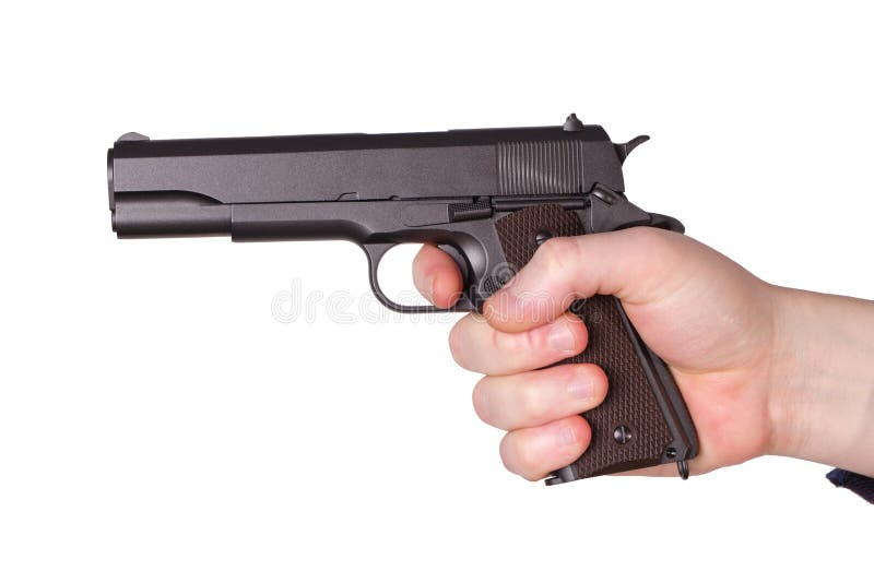 Gun in hand stock image. Image of black, metal, handle 35093915